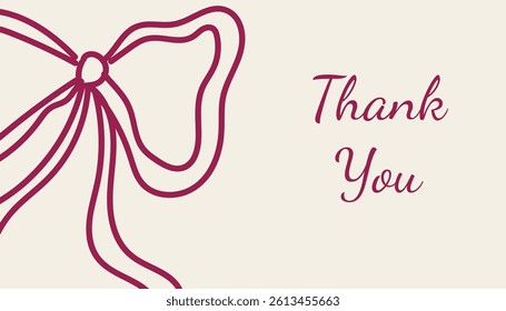 Whimsical White Ivory And Red Burgundy Minimalist Elegant Line Art Doodle Ribbon Bow Thank You Gift Tag