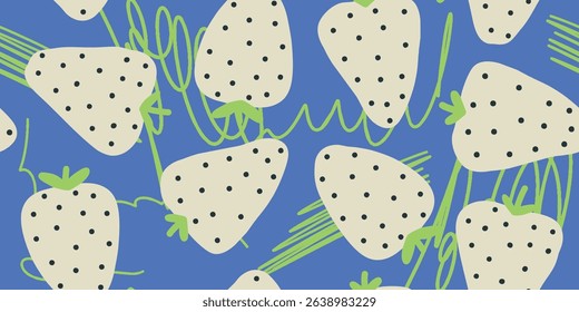 Whimsical White Strawberry Illustration Pattern