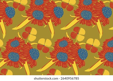 Whimsical wildflowers in vibrant hues bring a youthful charm to picnic prints, children’s fashion, and cheerful gift wraps.
