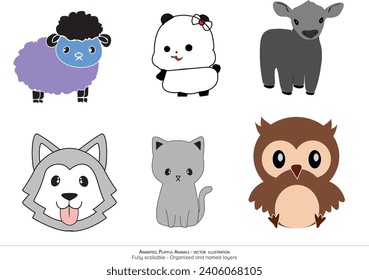 Whimsical Wildlife, Animated and Playful Animals Vector Illustration. Named and organized layers. Animation ready animal characters. Kids drawing.