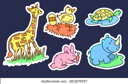 Whimsical Wildlife: Embark on a journey into the world of cuteness with this set of funny baby animals. The bold white outlines on a dark blue background add a touch of enchantment.