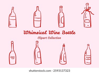 Whimsical Wine Bottle Illustration Playful and Artistic Style For Elegant Drink Designs