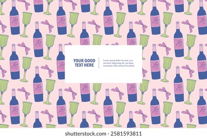Whimsical Wine Soft Vintage Seamless Pattern Background Perfect for culinary branding, print projects, and home décor designs.