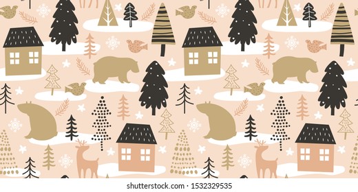whimsical winter pattern for decoration, wallpaper, and many more