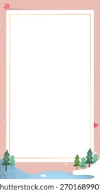 Whimsical winter-themed frame with trees and snow. Perfect for festive occasions, winter events, or holiday greetings. Winter frame with trees and snow. Christmas frame with copy space vector.