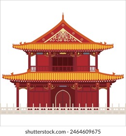 Whimsical Wonders: Cartoon Vector Depiction of Ancient Chinese Architecture