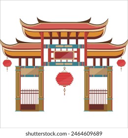Whimsical Wonders: Cartoon Vector Depiction of Ancient Chinese Architecture