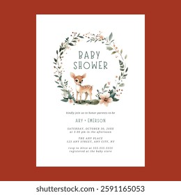 Whimsical Woodland Wreath Baby Shower Invitation