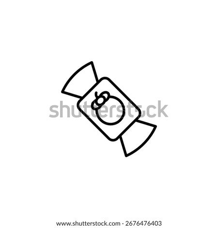 Whimsical wrapped candy line art icon for confectionery design elements