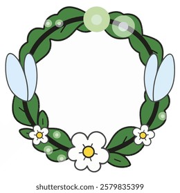 A whimsical wreath of glowing fairy wings and sparkling flowers.