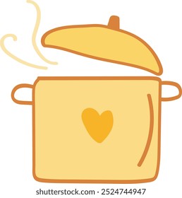 Whimsical Yellow Cooking Pot with Steam and Heart Symbol