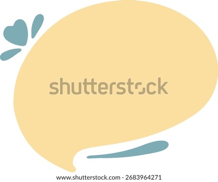 Whimsical yellow speech bubble with water splash decoration and heart, vector graphic.