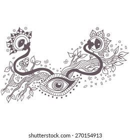 Whimsy and bizarre hand drawn doodle vector illustration for beautiful eccentric designs. 