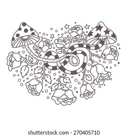 Whimsy and bizarre hand drawn doodle vector illustration for beautiful eccentric designs. 
