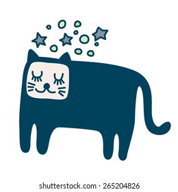 Whimsy dreamy smiling cat