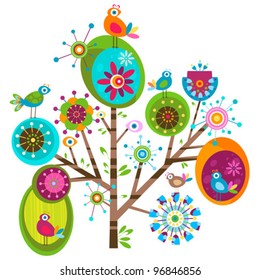 whimsy flower tree and birds