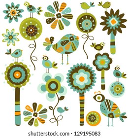 whimsy  flowers and birds