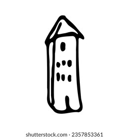 Whimsy hand drawn house vector motif for rural residential clipart.Isolated wonky domestic home for naive monochrome illustration. 