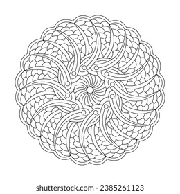 Whimsy in Waves rotate coloring book mandala page for kdp book interior, Ability to Relax, Brain Experiences, Harmonious Haven, Peaceful Portraits, Blossoming Beauty mandala design.