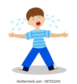 whining boy on a white background, vector illustration