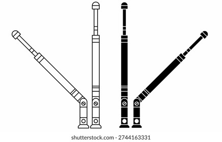 whip antenna icon set with telescopic rod, flat,silhouette and silhouette. for radio communication graphics, wireless technology concepts, broadcasting materials,infographics.vector illustration