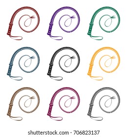 Whip icon in black style isolated on white background. Rodeo symbol stock vector illustration.