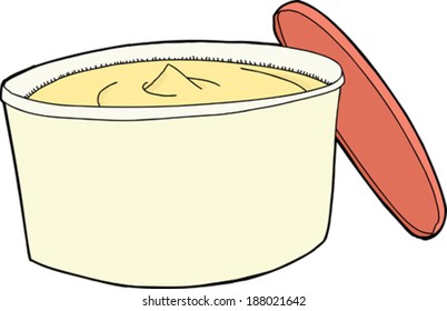 Whipped butter with lid on side over white background