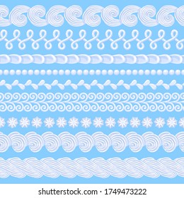 Whipped buttercream cake borders set. Sweet cream decoration. Vector seamless pattern.