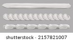 Whipped cream border 3d realistic vector. Whip swirl, white vanilla milk foam for cake edge, sweet creamy twirl for pastry decoration isolated illustrations
