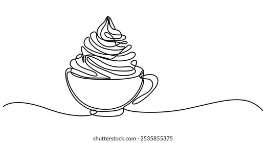 Whipped cream in a bowl in continuous one line art style. Simple vector illustration, Whipped cream in a bowl in continuous one line art style. Simple vector illustration, Whiping cream in a bowl.