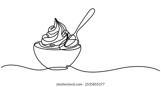 Whipped cream in a bowl in continuous one line art style. Simple vector illustration, Whipped cream in a bowl in continuous one line art style. Simple vector illustration, Whiping cream in a bowl.