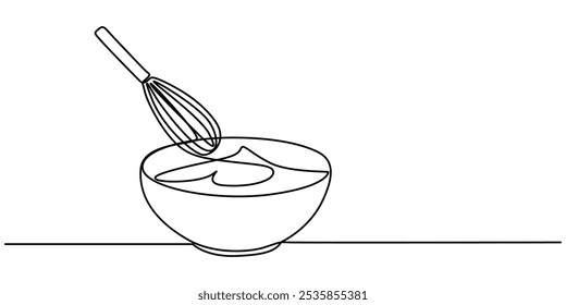 Whipped cream in a bowl in continuous one line art style. Simple vector illustration, Whipped cream in a bowl in continuous one line art style. Simple vector illustration, Whiping cream in a bowl.