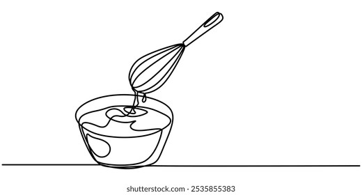 Whipped cream in a bowl in continuous one line art style. Simple vector illustration, Whipped cream in a bowl in continuous one line art style. Simple vector illustration, Whiping cream in a bowl.