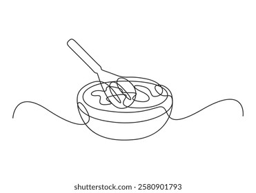 Whipped cream in a bowl in continuous single line art style. Whipped cream in a bowl in continuous one line art style. Whipping cream in a bowl. Simple vector illustration