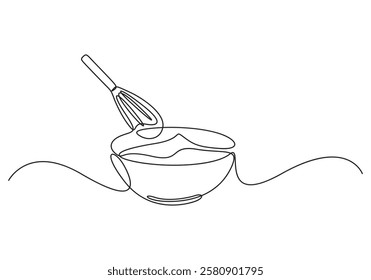 Whipped cream in a bowl in continuous single line art style. Whipped cream in a bowl in continuous one line art style. Whipping cream in a bowl. Simple vector illustration