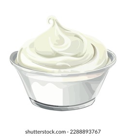 Whipped cream in bowl, a sweet refreshment icon isolated