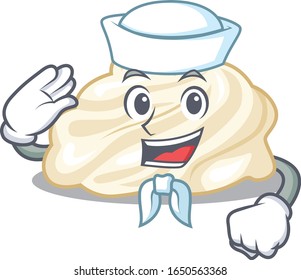 Whipped cream cartoon concept Sailor wearing hat