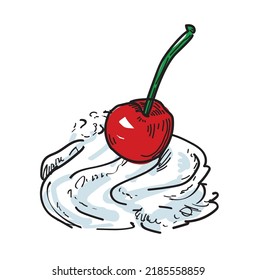 whipped cream with cherry on top isolated on white background