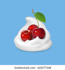 Whipped cream with cherry vector icon illustration