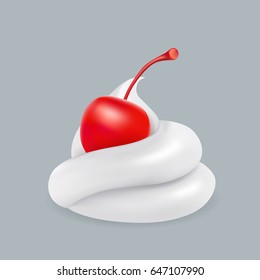 Whipped Cream With Cherry. Vector Image