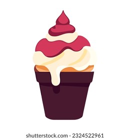 Whipped cream and chocolate on cupcake delight icon isolated