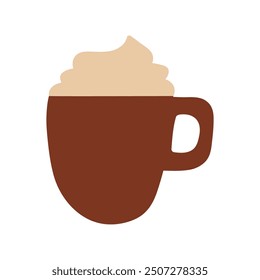 Whipped cream coffee . Flat hand drawn design. Vector illustration on white background.