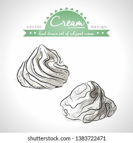 Whipped cream Collection of dairy products with leaf. Vector illustration. Isolated