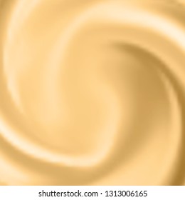 Whipped cream or creme brulee or ice cream, whirl light beige surface, empty space for text, close up, top view, gradient mesh background