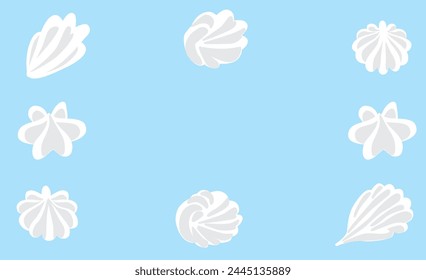 Whipped cream decoration with light blue background and various shapes