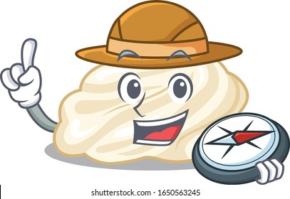 Whipped cream experienced Explorer using a compass