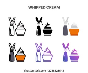 Whipped Cream icons vector illustration set line, flat, glyph, outline color gradient. Great for web, app, presentation and more. Editable stroke and pixel perfect.