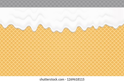 Whipped cream melted on Wafer Background. Cream flow soft seamless texture. Vector Illustration.

