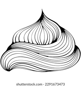 Whipped cream or meringue swirl. Marshmallow or frozen yogurt for dessert, cupcake, ice cream. Vector illustration in hand drawn cartoon sketch style. Line art isolated on white