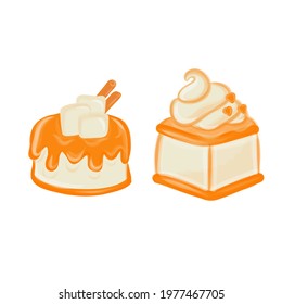 Whipped cream, milk, ice cream, cake, cupcake, candy. Cartoon set of meringue vector icons for web design